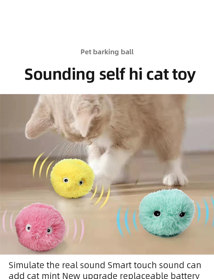 Pelota interactiva inteligente para gatos, juguete de entrenamiento de hierba gatera eléctrica de felpa, producto para mascotas con sonido táctil