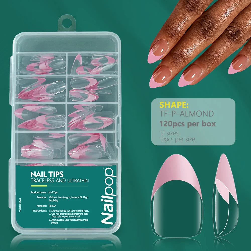 Nailpop-Uñas acrílicas de 120 piezas, cápsula falsa, almendra corta, ataúd cuadrado, extensión de uñas artificiales, puntas de Gel suave, accesorios, herramientas