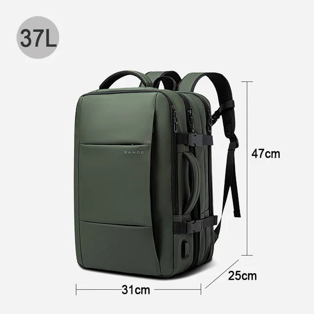 BANGE-mochila de viaje para hombre, morral de negocios expandible con USB, de gran capacidad, resistente al agua, para ordenador portátil, 17,3