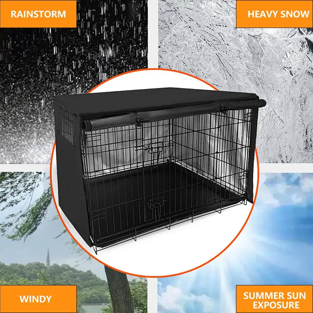 Waterproof Dog Kennel Cover Pet Cage with Two Doors 