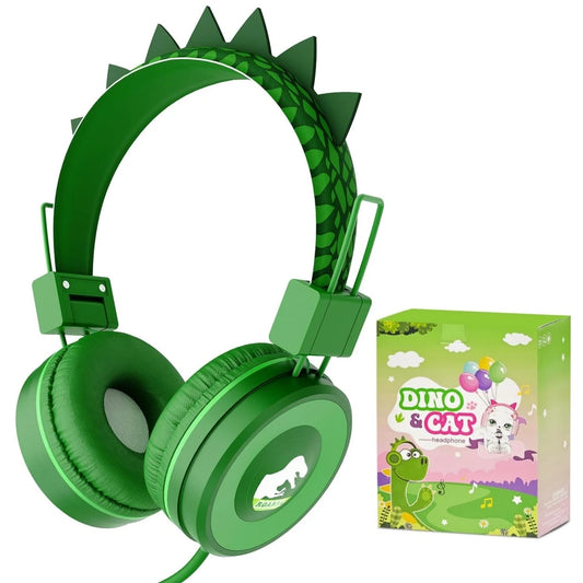 Auriculares de dinosaurio con cable para niños, auriculares con micrófono y bonitos límite de volumen de 85dB para iPad/Kindle/Fire Tablet