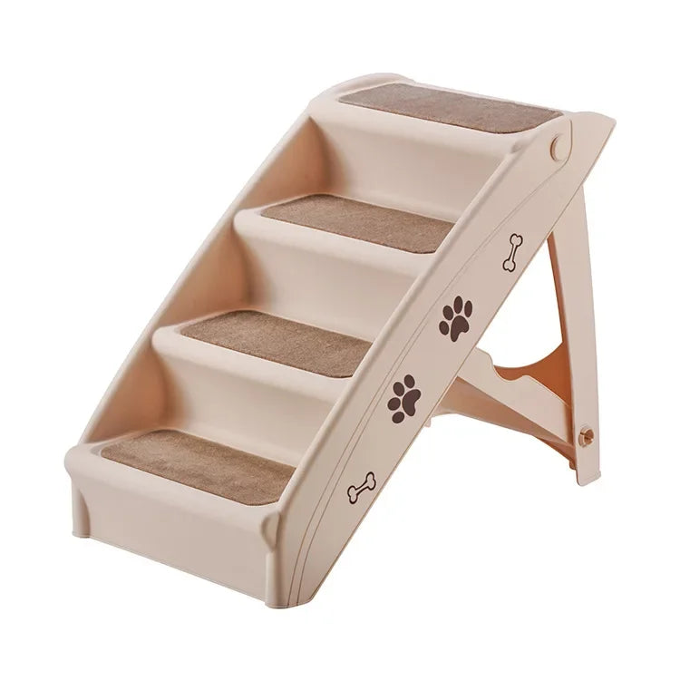 Pet Supplies Beige Folding Dog Stairs Plastic Non-Slip Pet Steps Foldable Dog Stairs