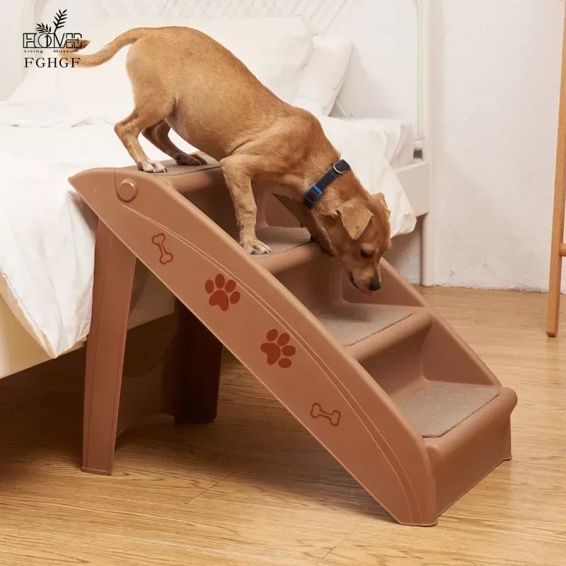 Pet Supplies Beige Folding Dog Stairs Plastic Non-Slip Pet Steps Foldable Dog Stairs