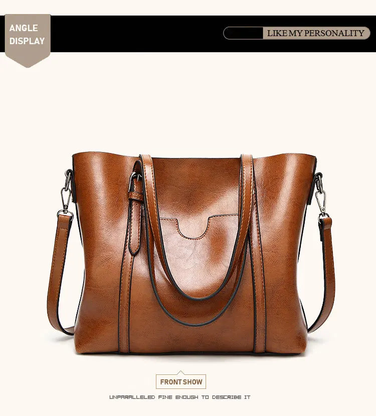 Bolsos de hombro de cuero con cera de aceite para mujer, bolso cruzado Vintage,