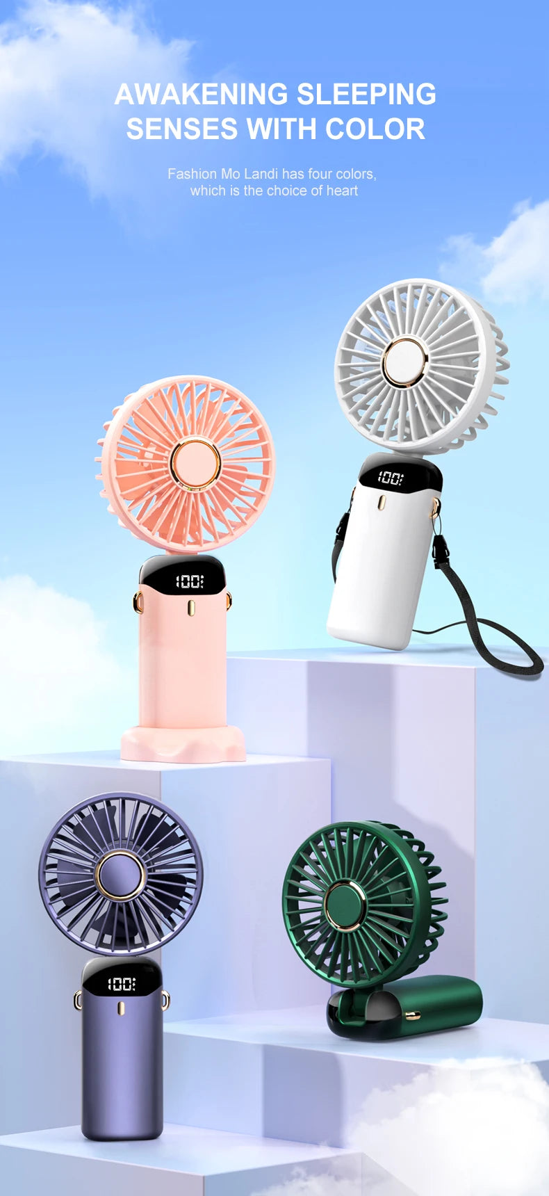 Mini USB Handheld Fan Portable Folding Neck Hanging Fan 