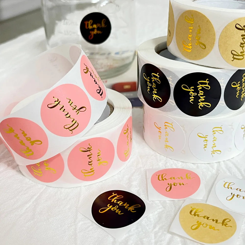 500 Pieces 25mm Thank You Stickers Kraft Paper Stickers for h