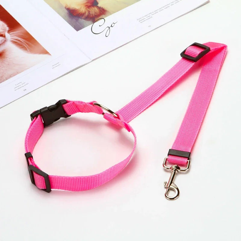 Cinturón de seguridad de coche para mascotas, correa de plomo de nailon, cinturón de seguridad de asiento trasero, Collar de arnés ajustable para perros, accesorios para mascotas, Color sólido, 2 en 1