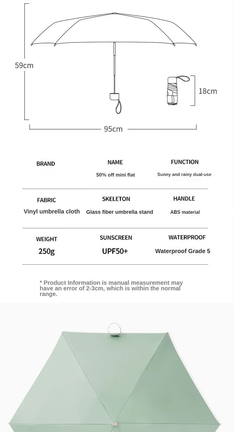 Miniparaguas plegables de vinilo para la lluvia, sombrilla de bolsillo pequeño