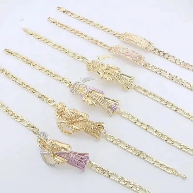 Pulsera de la suerte para hombre, joyería de Oro Laminado, pulsera religiosa de