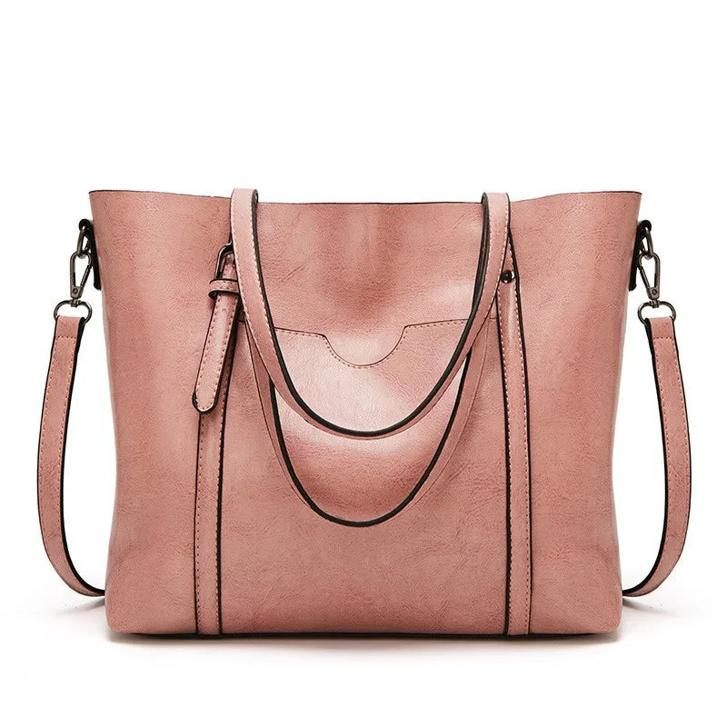 Bolsos de hombro de cuero con cera de aceite para mujer, bolso cruzado Vintage,