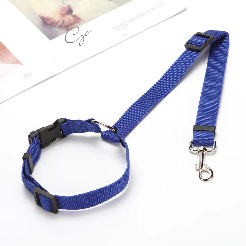 Cinturón de seguridad de coche para mascotas, correa de plomo de nailon, cinturón de seguridad de asiento trasero, Collar de arnés ajustable para perros, accesorios para mascotas, Color sólido, 2 en 1