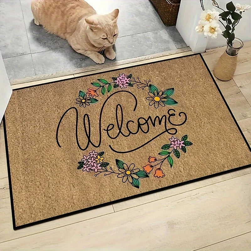 Alfombra antideslizante de bienvenida con flores simples, felpudos de entrada pa