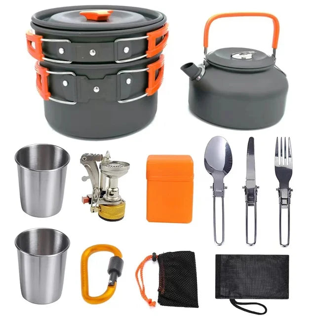 Juego de utensilios de cocina para acampada, equipo de aluminio para exteriores,