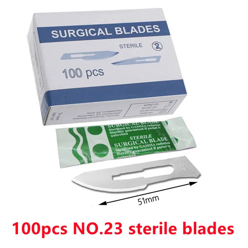 Cuchillas quirúrgicas de acero al carbono estéril, cuchillo de bisturí para corte y reparación de teléfonos, bricolaje, tallado, mantenimiento del cuidado de animales, 20-100 piezas