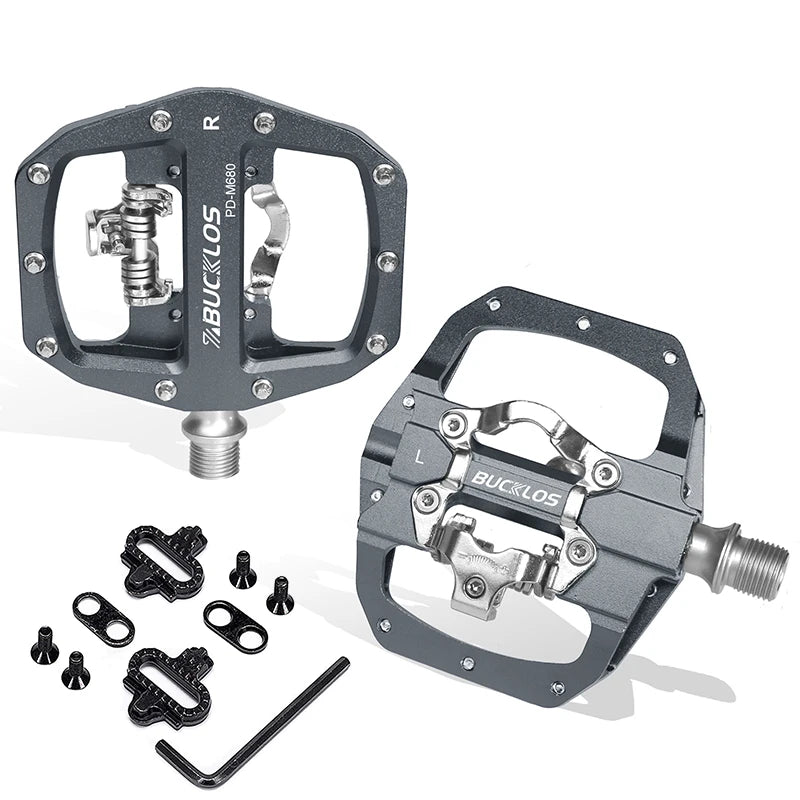 BUCKLOS PD-M680 Double Flat &amp; Lock MTB Bike Pedals 