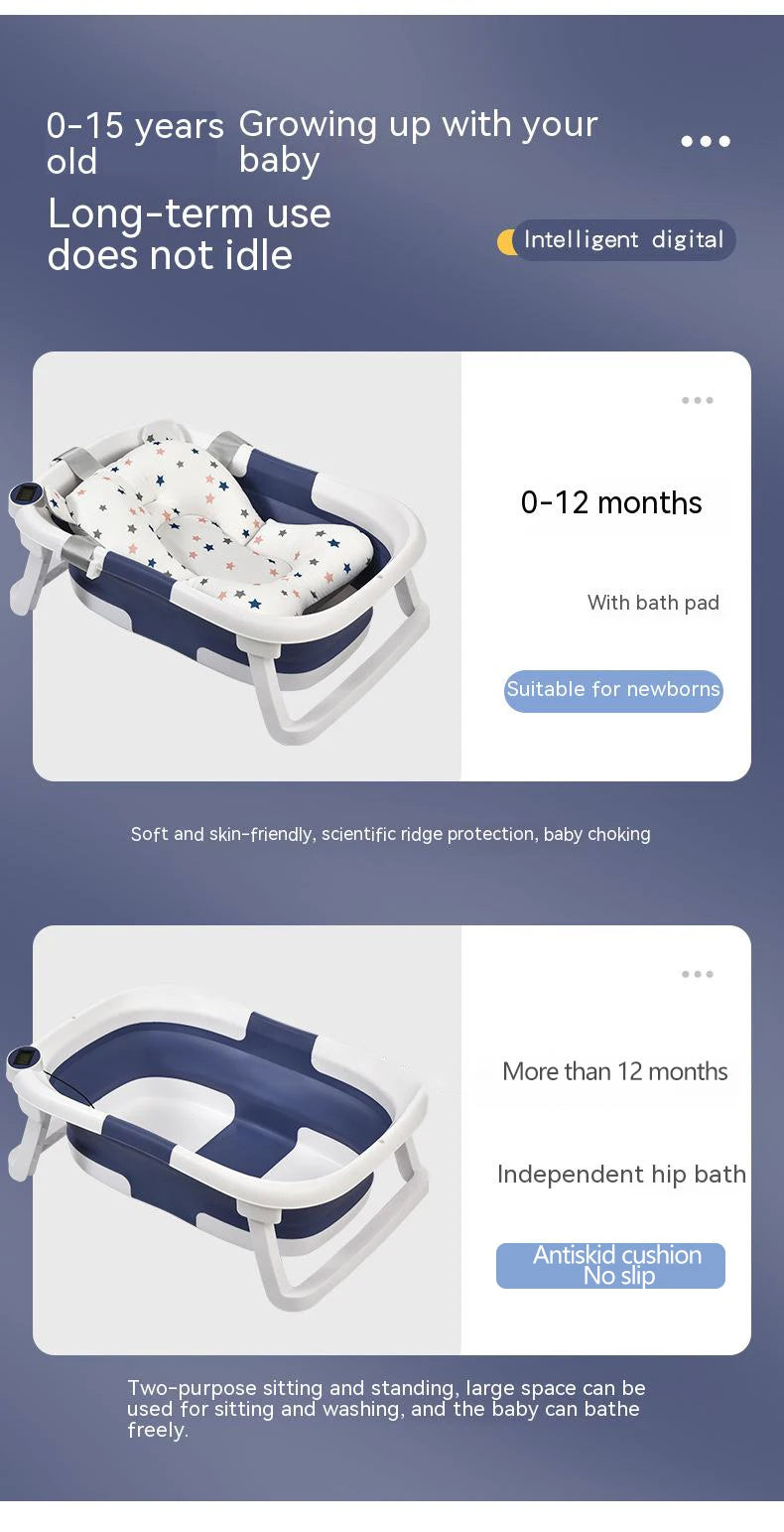Cubo de baño de silicona para bebé, accesorio plegable con sensor de temperatu