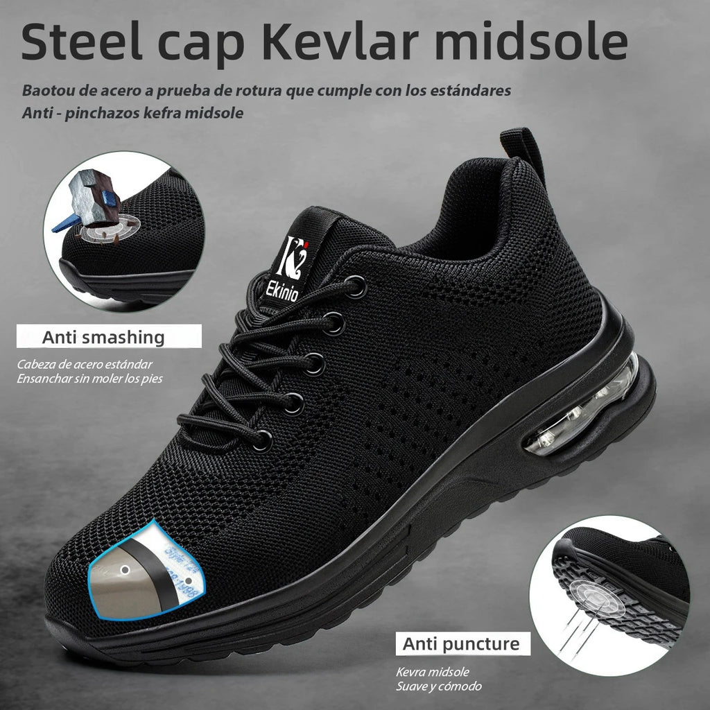 Zapatos de seguridad con amortiguación de aire para hombres y mujeres, zapatill