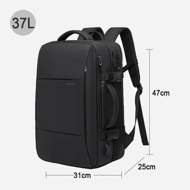 BANGE-mochila de viaje para hombre, morral de negocios expandible con USB, de gran capacidad, resistente al agua, para ordenador portátil, 17,3