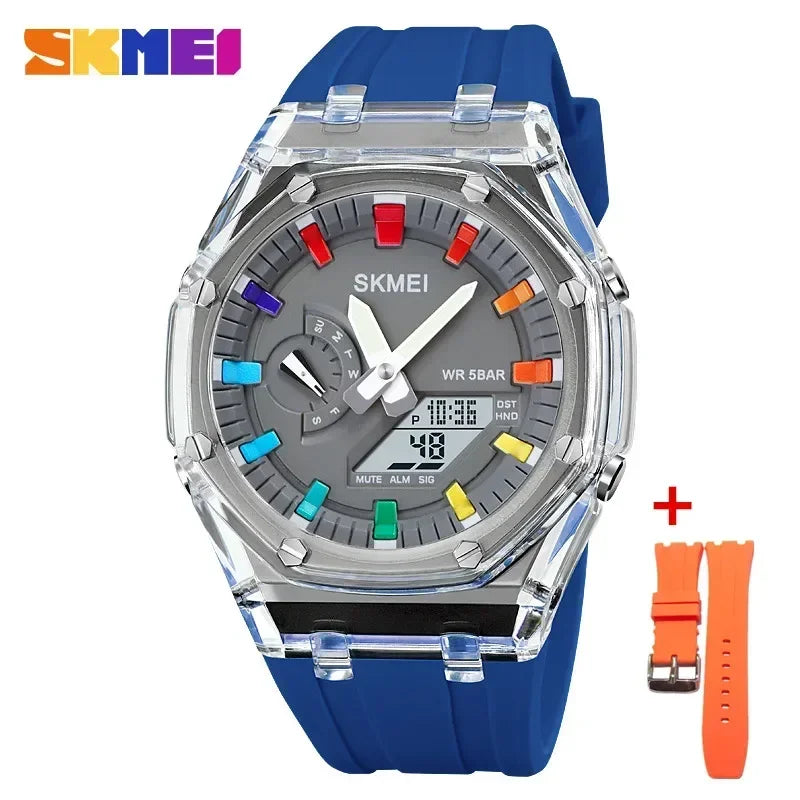 SKMEI-Reloj de pulsera electrónico para hombre, cronómetro de cuenta atrás, resistente al agua, con luz Led, movimiento, 5 despertadores, 2 tiempos, Digital, 2100