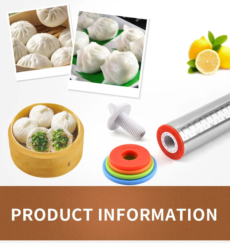 Rodillo ajustable de acero inoxidable, herramienta para hornear Fondant, rodillo para pasteles, masa, 43cm