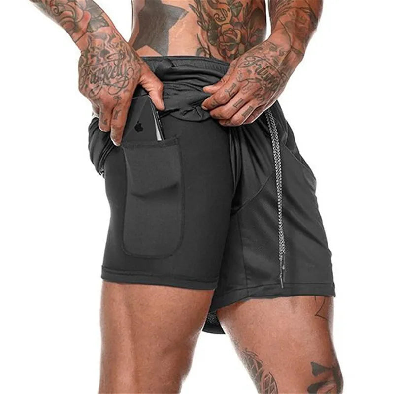 Pantalones cortos deportivos 2 en 1 para hombre, ropa deportiva de doble cubierta, para correr, para la playa, gimnasio, entrenamiento, trotar,