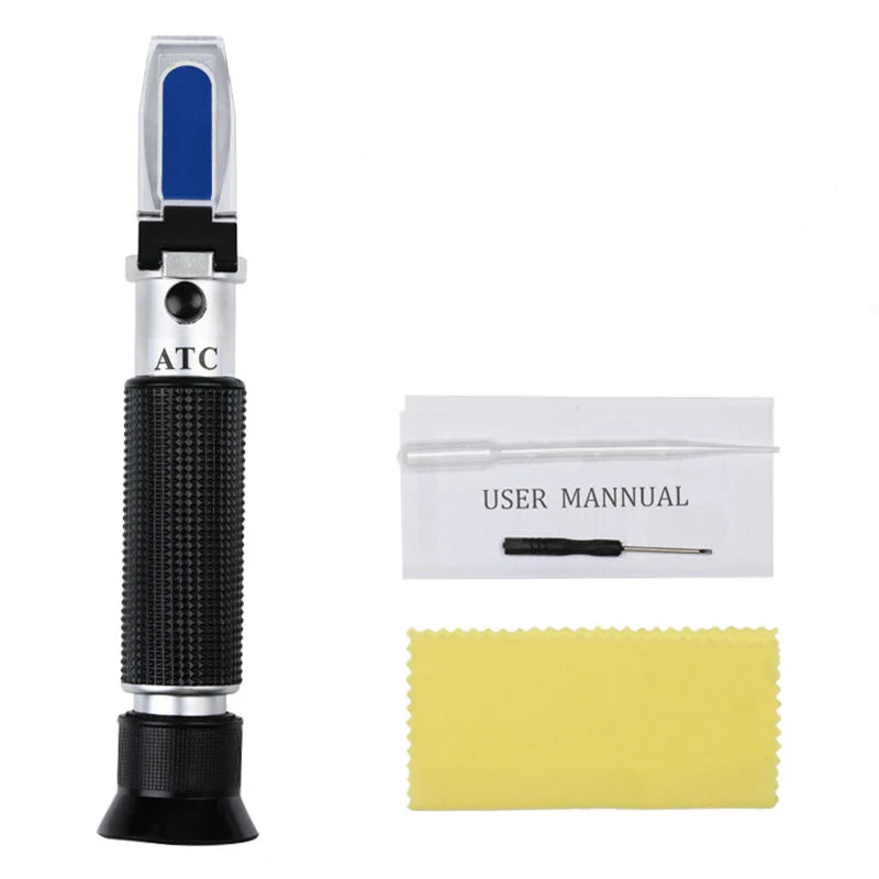 Veterinary urine specific gravity refractometer, an hydrometer 