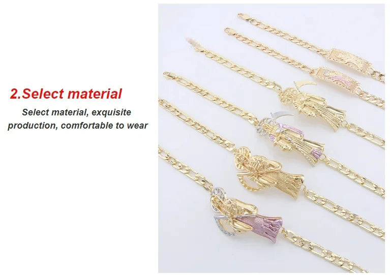 Pulsera de la suerte para hombre, joyería de Oro Laminado, pulsera religiosa de