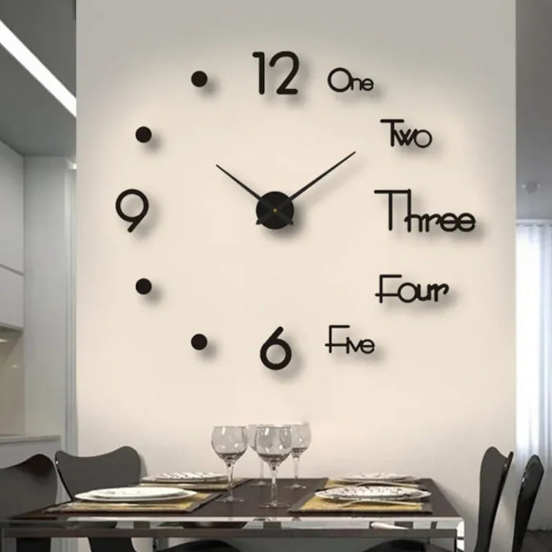 Reloj de pared grande 3D de diseño moderno, cronógrafo de cuarzo artesanal, pegatinas de espejo acrílico, decoración del hogar y sala de estar, 2024