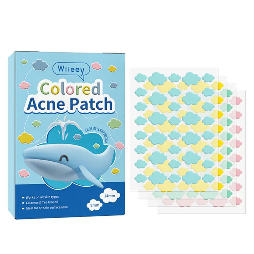Parches de estrellas para eliminar acné, pegatinas invisibles de colores para el cuidado de la piel, corrector de manchas faciales, herramientas de maquillaje de belleza, 144 piezas