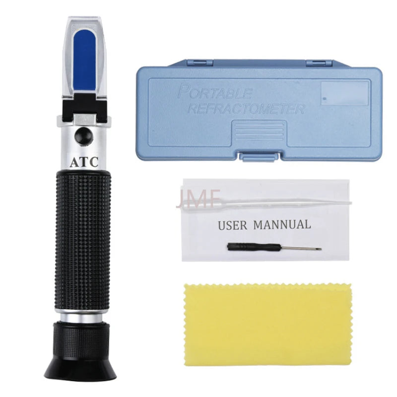 Veterinary urine specific gravity refractometer, an hydrometer 