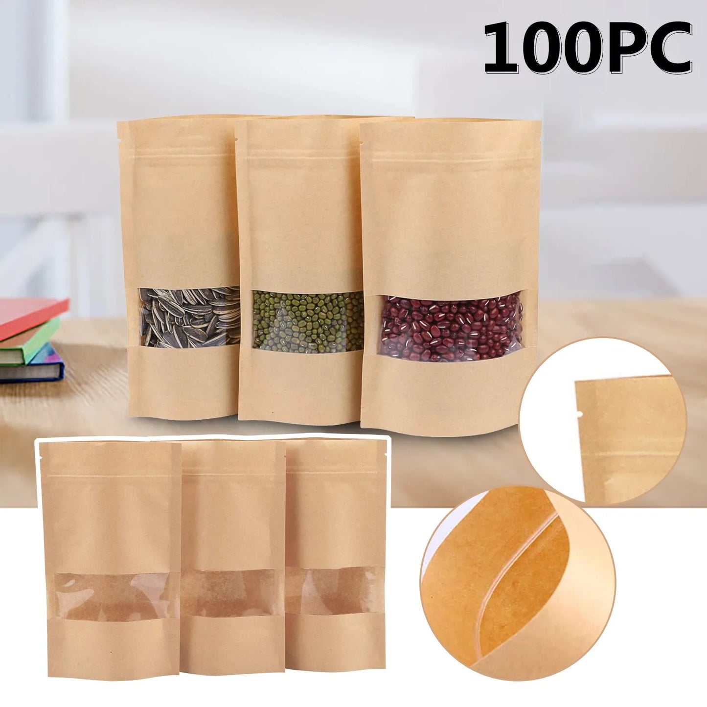 Bolsas de papel Kraft con cierre hermético, bolsas de embalaje autosellables, a