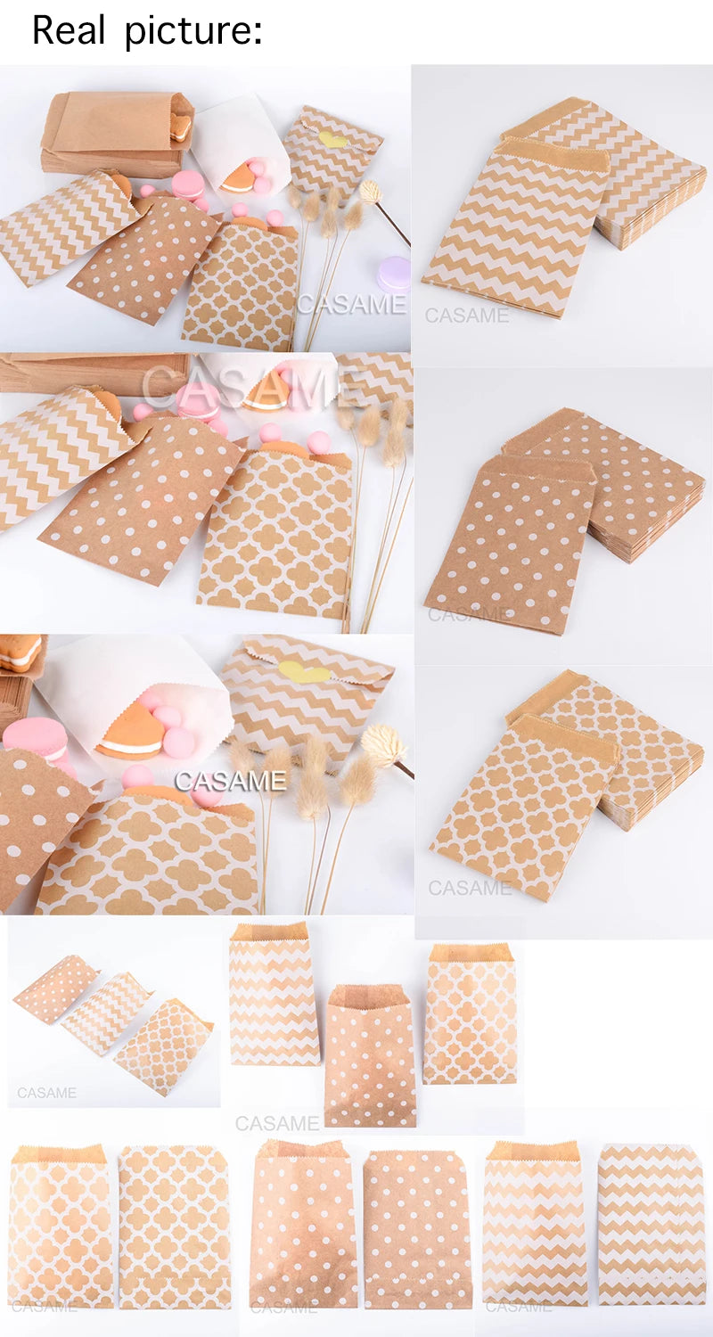 Bolsas de papel Kraft de estilo mixto, embalaje de decoración artesanal, bolsa