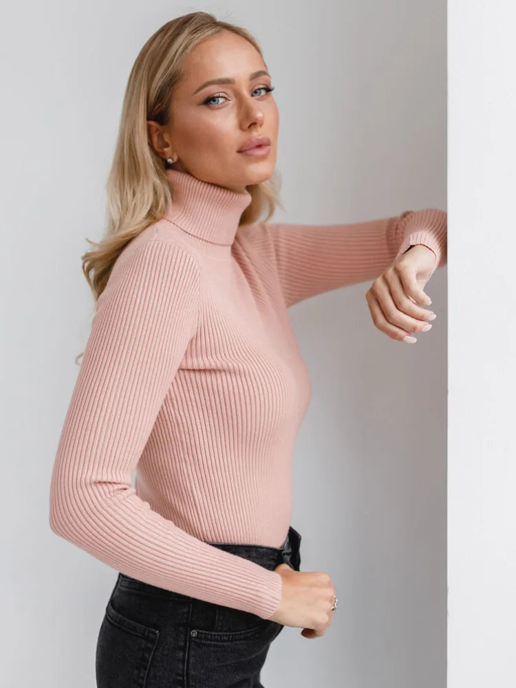 Bornladies Women Turtleneck Basic Sweaters Slim Tops Sweater 