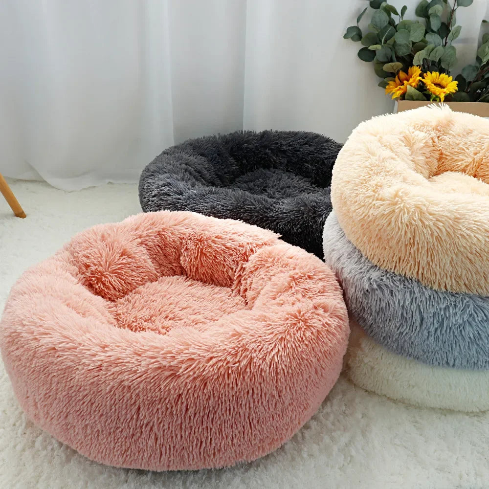 Super Soft Round Pet Bed Long Plush Dog House for Medium Dogs 