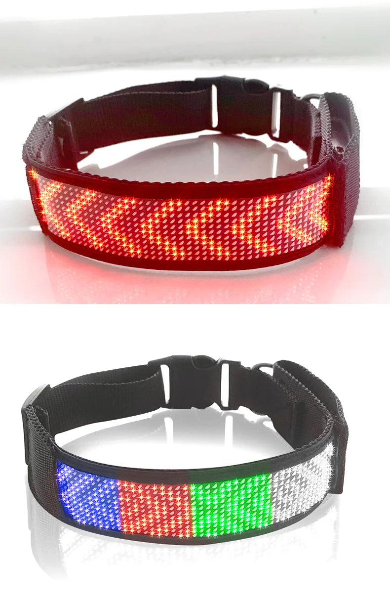 Pet Anti-Lost Collar Bluetooth LED Display Adjustable Size Night Luminous USB