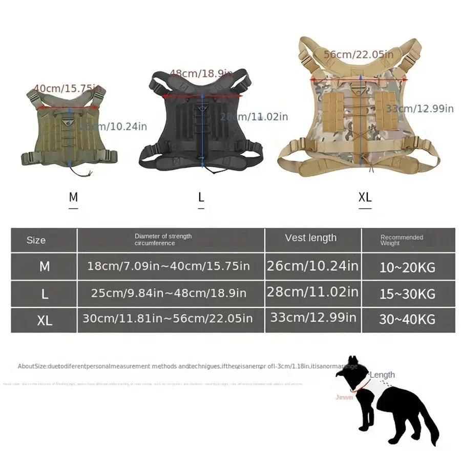 Military Tactical Large Dog Harness with Rope Reflective Handle Rop 