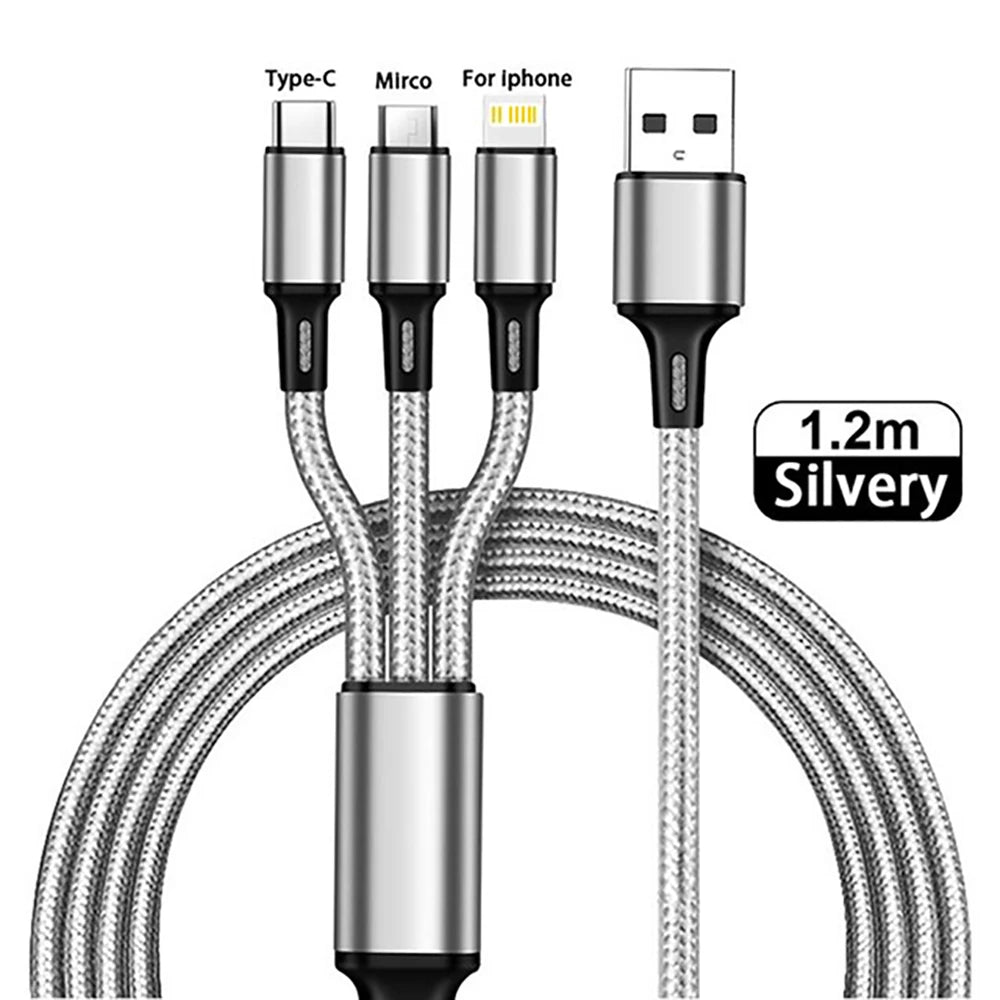 Cable USB tipo C 3 en 1 para teléfono, Cable de carga Universal trenzado de nailon para iphone 14, Xiaomi, Huawei Mate 40