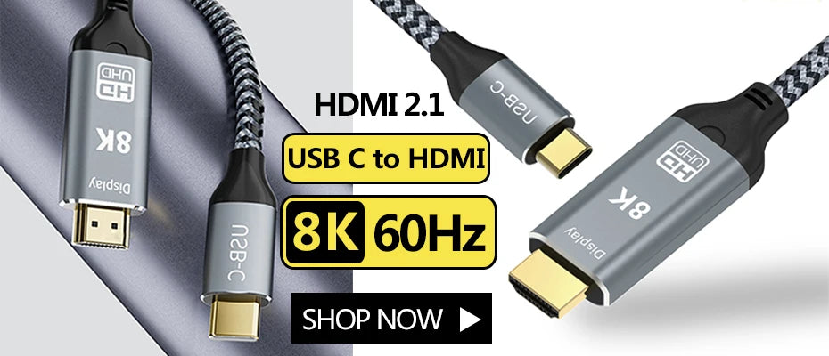 Cable Compatible con HDMI 8K 4K @ 120Hz 8K @ 60Hz HDMI 2,1, adaptador de 48Gbps para RTX 3080 eARC HDR, Cable de vídeo, PC, portátil, TV box, PS5