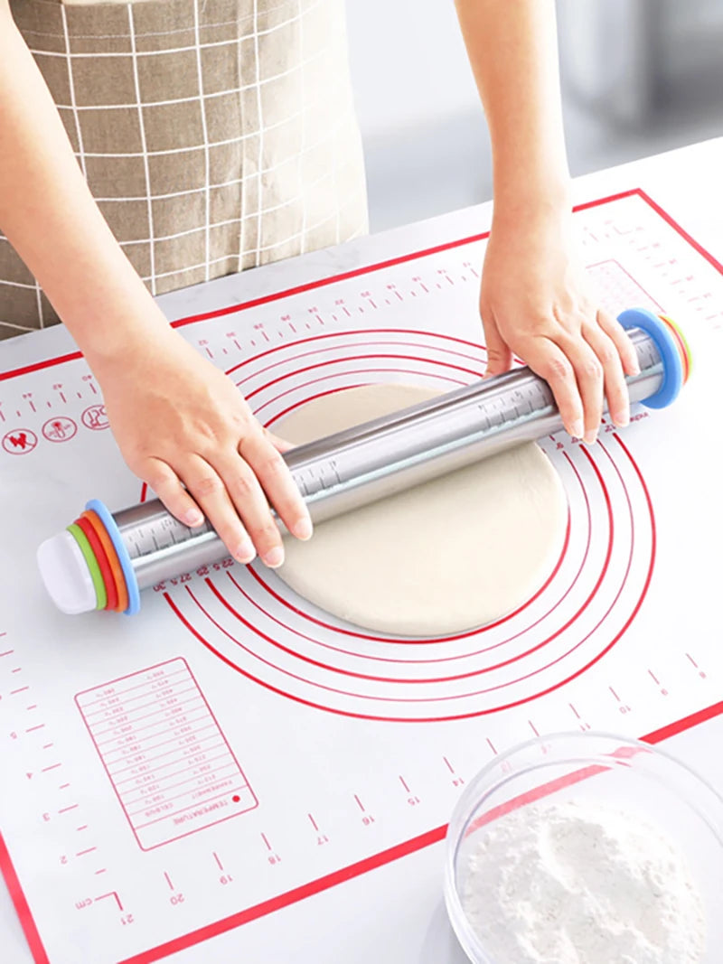 Rodillo ajustable de acero inoxidable, herramienta para hornear Fondant, rodillo para pasteles, masa, 43cm