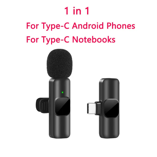 Micrófono Lavalier inalámbrico portátil, minimicrófono de grabación de Audio y vídeo para iPhone, Android, transmisión en vivo, videojuegos, teléfono