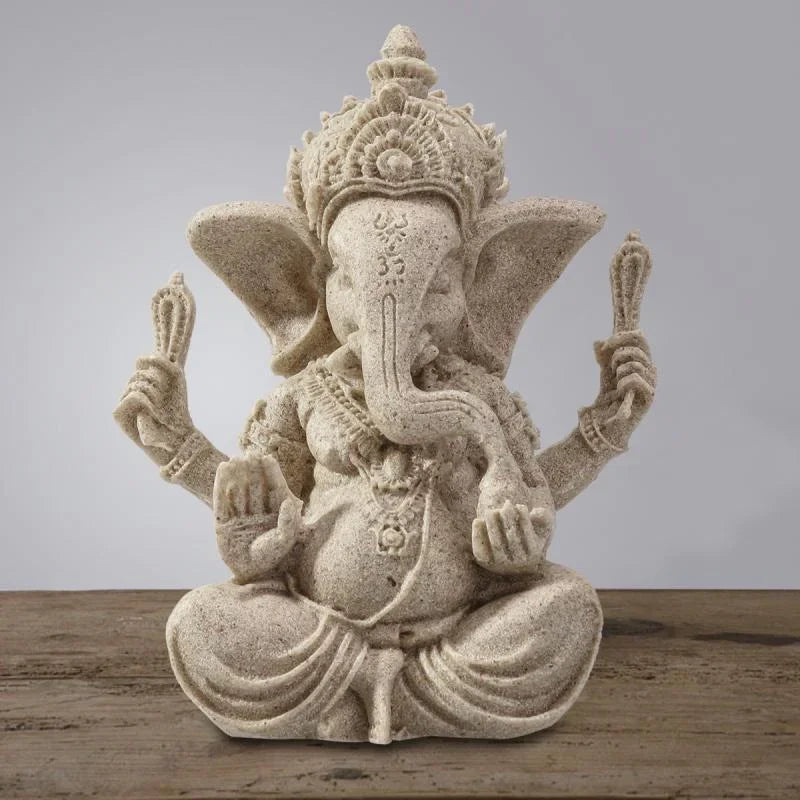 Sandstone Ganesha Buddha Elephant Statue Handmade Sculpture 