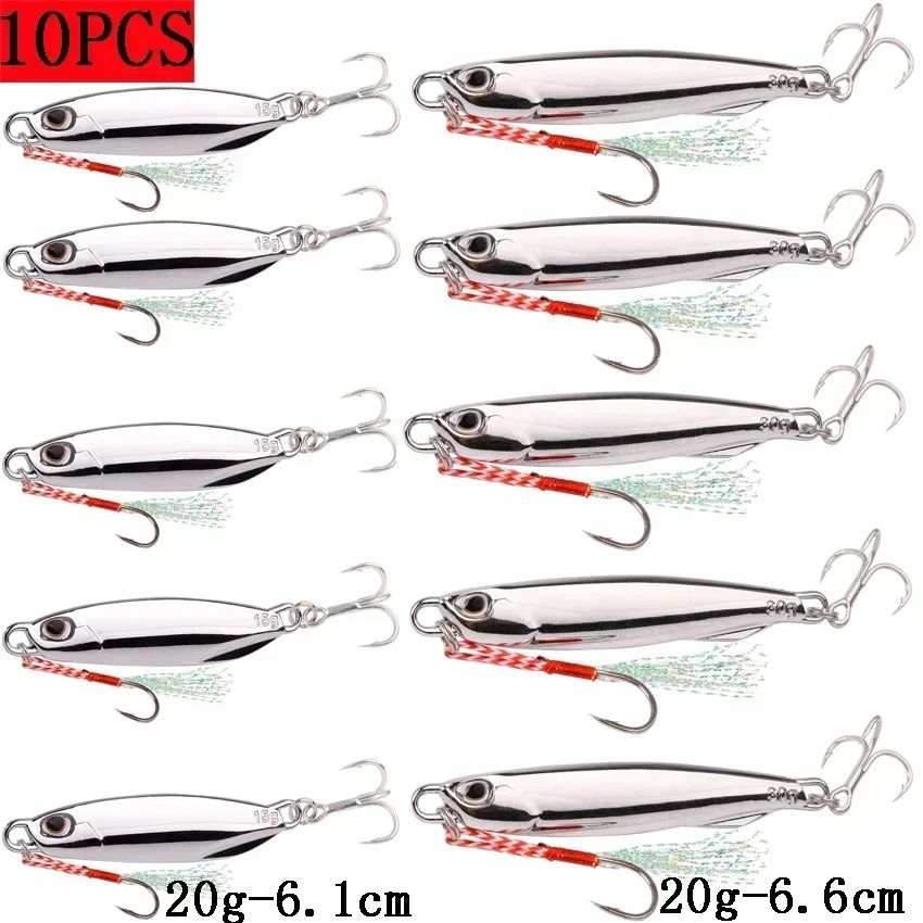 Juego de Señuelos de Pesca, 10 Uds., plantillas de 20G, 30G, 40G, Jigbait, señuelo de Pesca chapado en plata, señuelos fundidos en la orilla, cebo de Metal, señuelo de Pesca Artificial