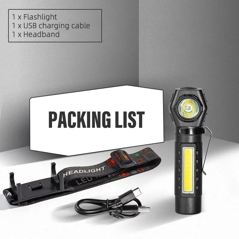 Linterna frontal LED superbrillante recargable con cuentas COB XPE e imán trase