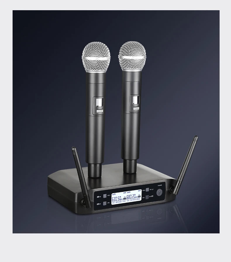 Handheld Wireless Microphone Dual Channels High Frequency Dynamic Microphone 