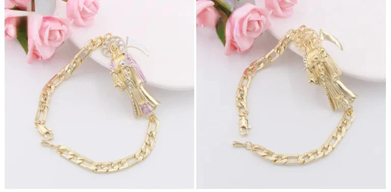 Pulsera de la suerte para hombre, joyería de Oro Laminado, pulsera religiosa de