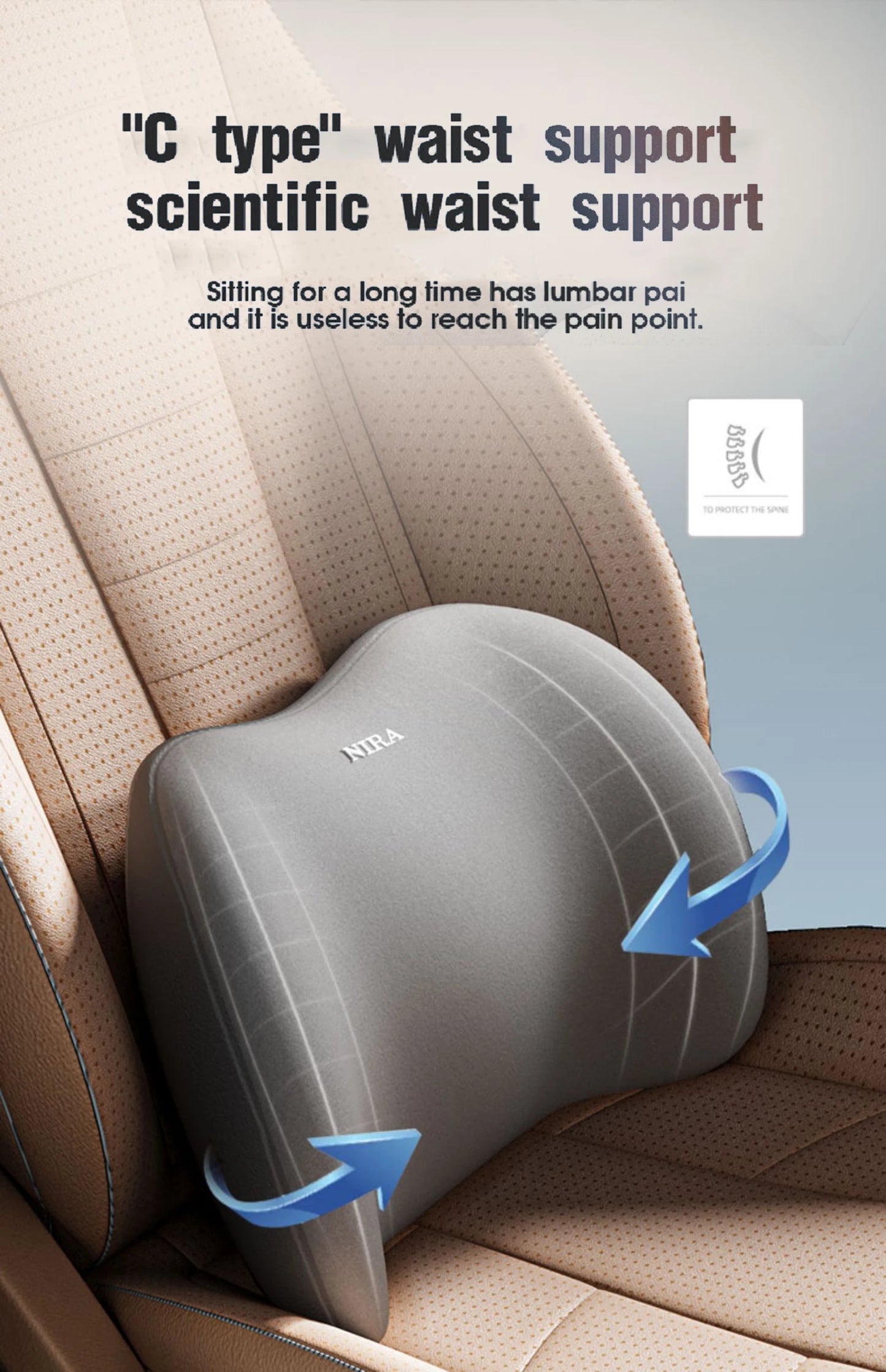 Almohada para el cuello del asiento del coche, soporte Lumbar ajustable, reposacabezas de cintura, cojín lumbar, espuma viscoelástica, accesorios interiores de viaje