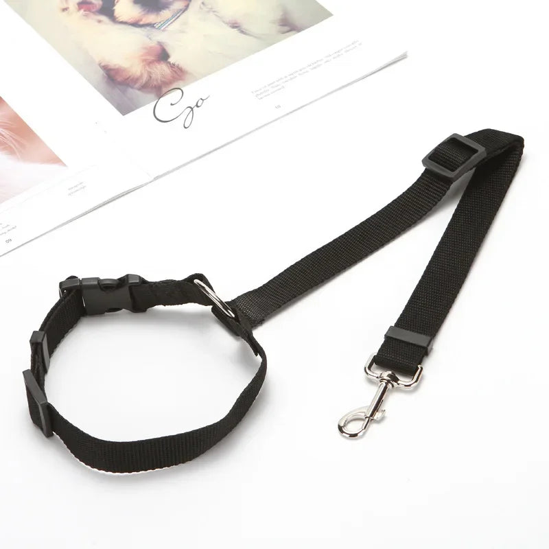 Cinturón de seguridad de coche para mascotas, correa de plomo de nailon, cinturón de seguridad de asiento trasero, Collar de arnés ajustable para perros, accesorios para mascotas, Color sólido, 2 en 1
