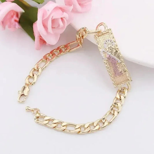 Pulsera de la suerte para hombre, joyería de Oro Laminado, pulsera religiosa de