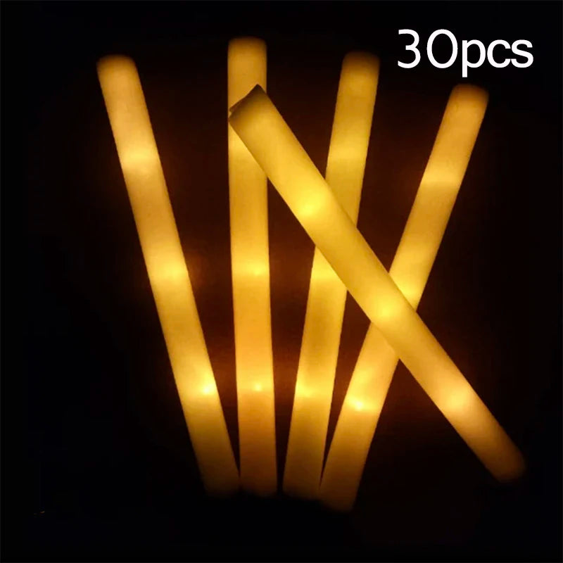 15/30pcs LED Glow Sticks Colorful RGB Glow Foam Stick 