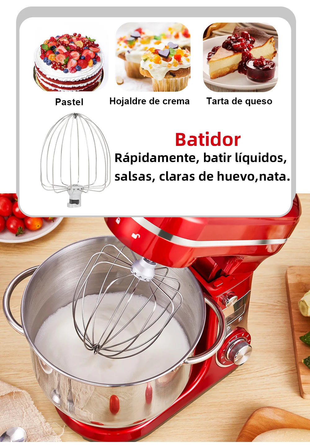 BioloMix-batidora con soporte para alimentos de cocina, batidora con Motor silencioso, batidor de huevos de crema, amasadora de masa de látigo, 6 velocidades, 1200 W, 6 L, CC